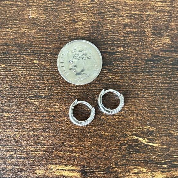 Sterling Silver & Moissanite Diamond Hoop Earrings - Picture 6 of 7